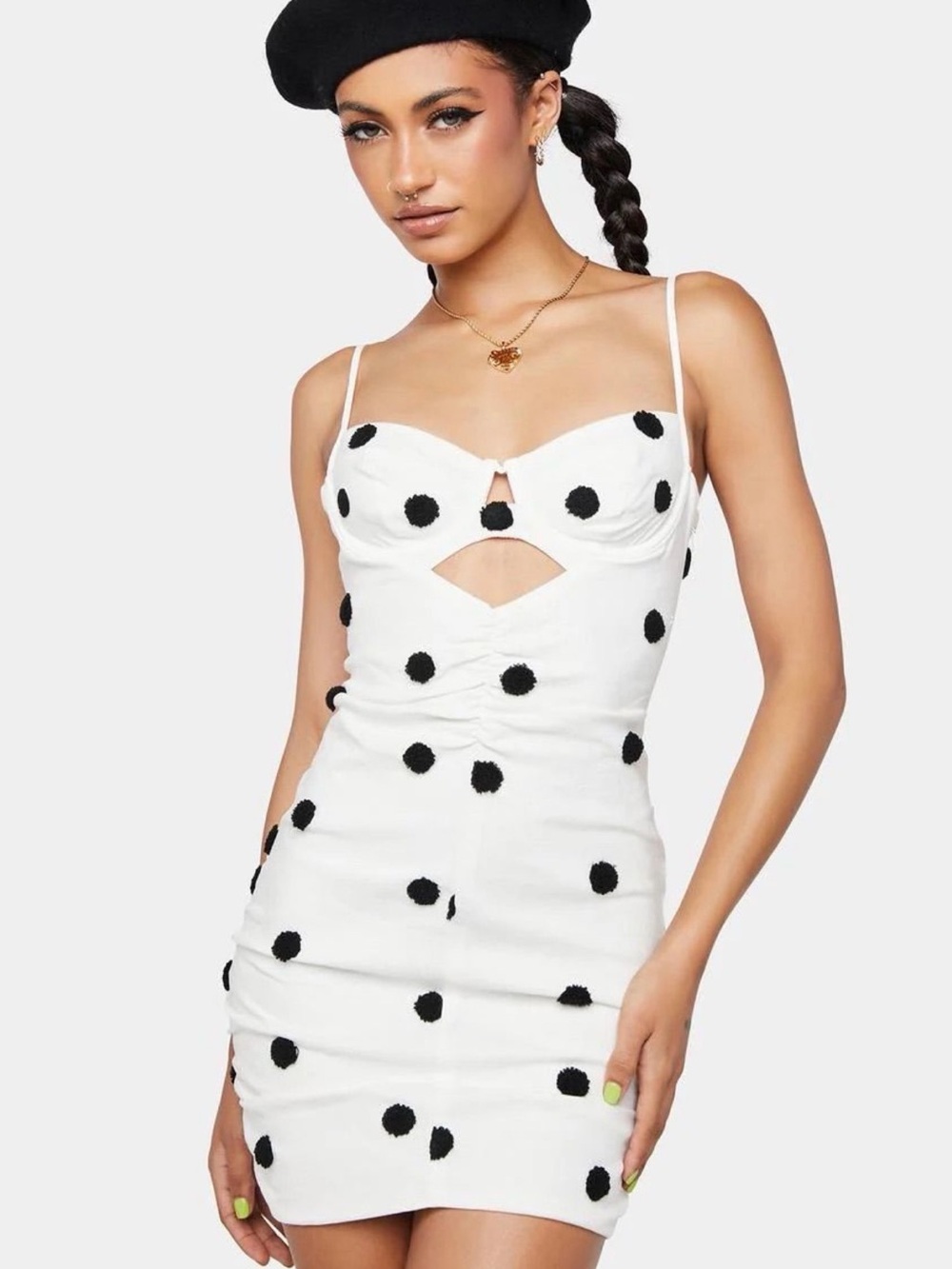 🍋 For love & lemons Abigail Mini Dress White Polka Dot Underwire Cottageco‎